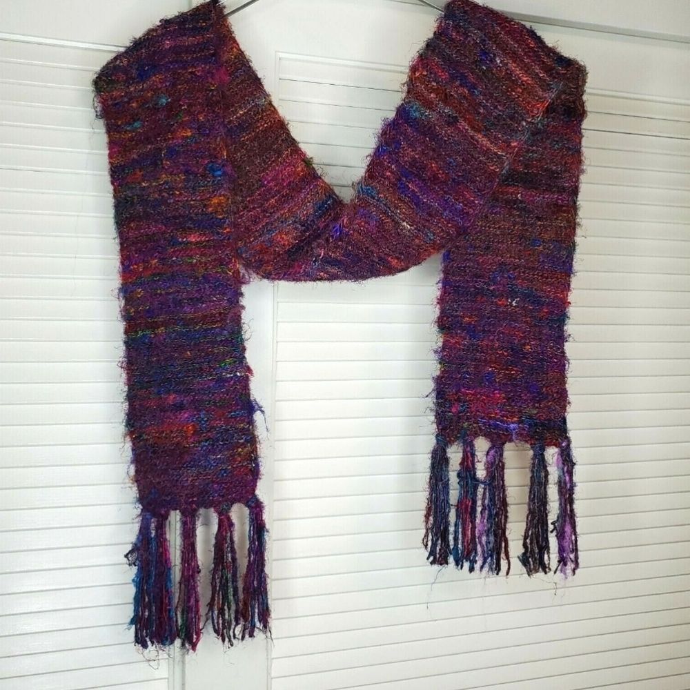 Everest Designs Nepal Long 100% SILK ColorfulRainbow ArtWear Super Fringe 78"×7"